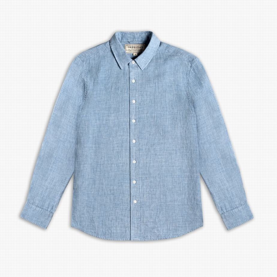 Blue Thursday Boots Linen Men Shirts | SLL9719YH