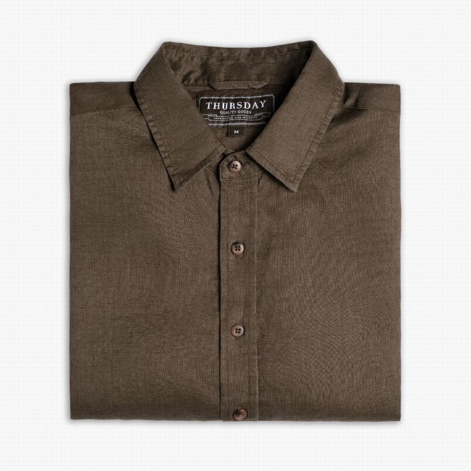 Brown Thursday Boots Linen Men Shirts | EGA4836ZC