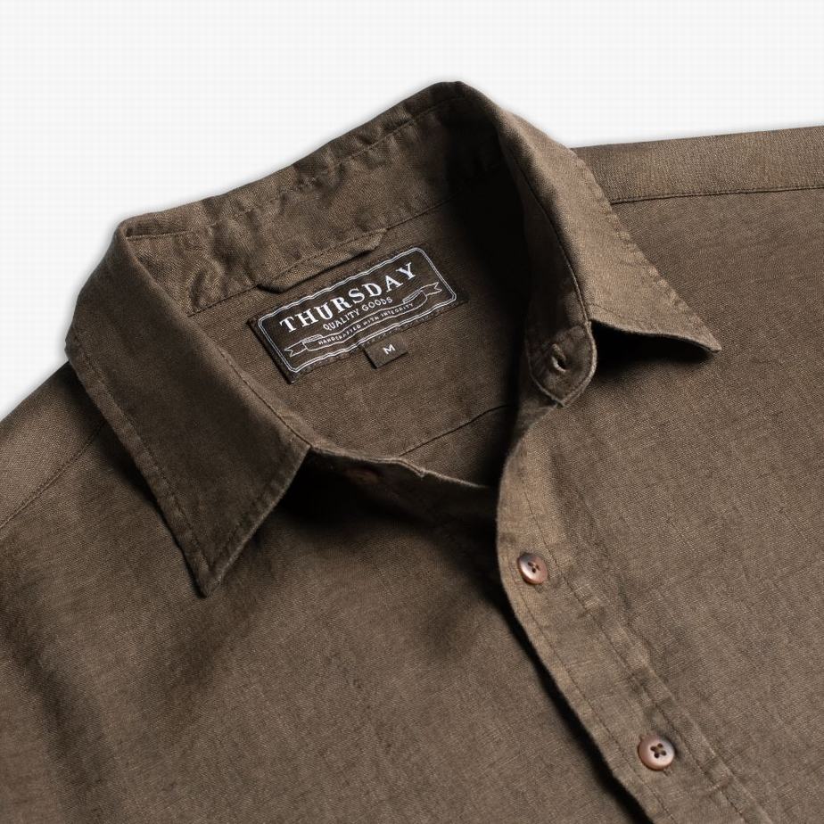 Brown Thursday Boots Linen Men Shirts | EGA4836ZC