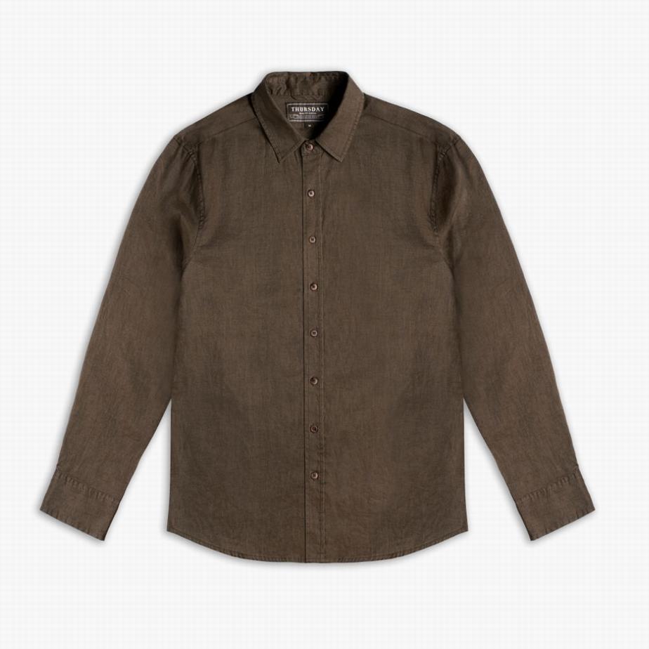 Brown Thursday Boots Linen Men Shirts | EGA4836ZC