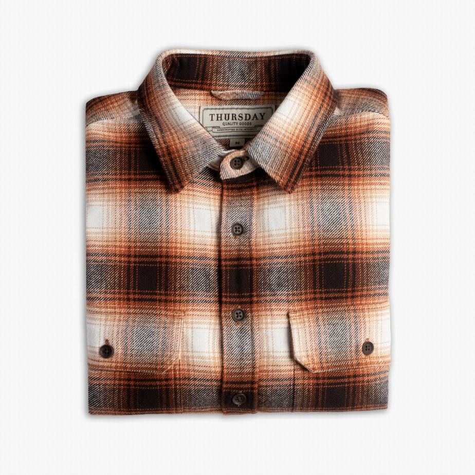 Orange Thursday Boots Summit Flannel Men Shirts | PHW3945RN